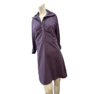 Tehama Women's Shirt Dress Purple Athleisure Ruched Stretch Long Slv Casual Med